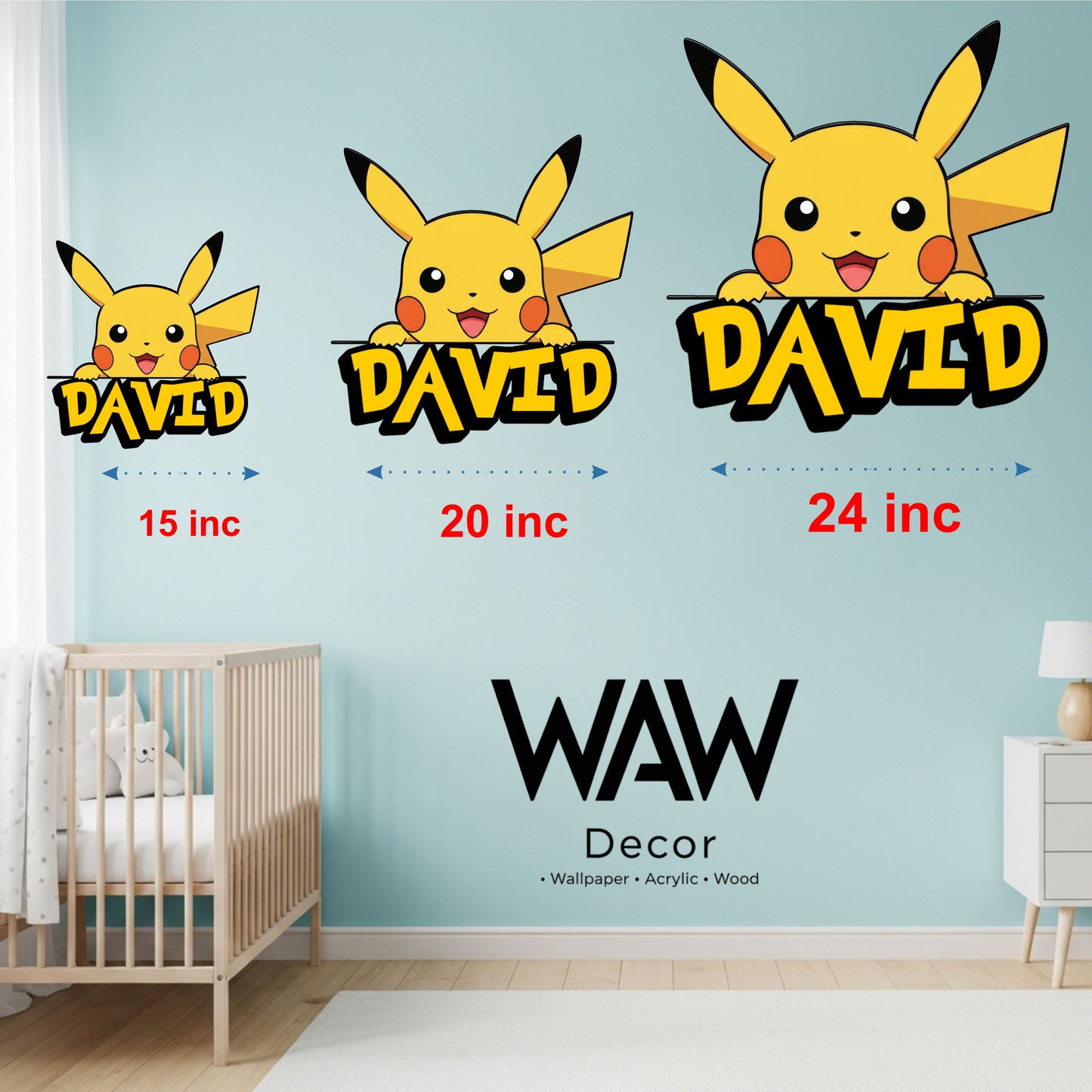 Letrero de madera personalizado con nombre para habitación infantil, decoración de pared personalizada, regalo de letrero de madera con nombre de Pikachu