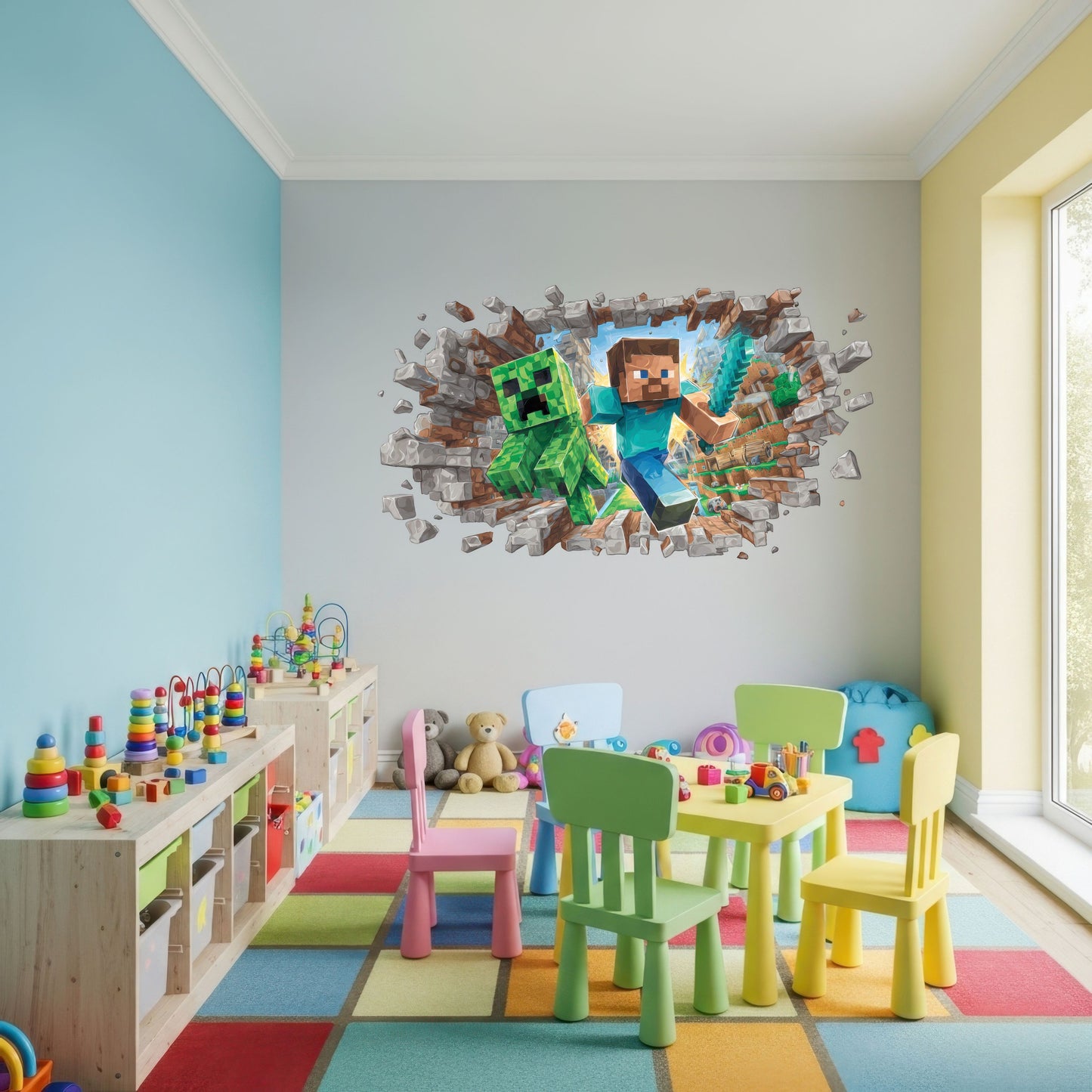 Gamer Wall Decal, Peel and Stick Vinly Mine Sticker, Playroom Pixel Decor