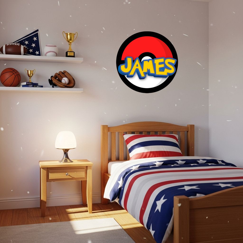 Custom Pokemon Wood Name Sign, Kids Room Pokeball Wall Decor, Personalized Nursery Wall Art, Boy Bedroom Decor