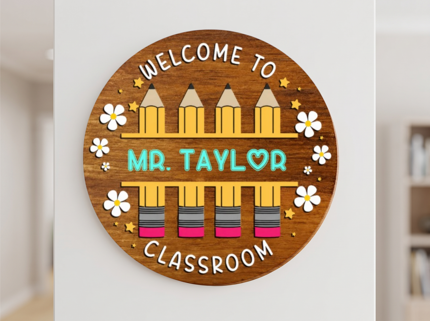 WAW Decors physical sample card for teacher classroom door sign
