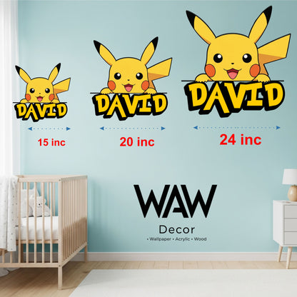 Letrero de madera personalizado con nombre para habitación infantil, decoración de pared personalizada, regalo de letrero de madera con nombre de Pikachu