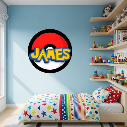Custom Pokemon Wood Name Sign, Kids Room Pokeball Wall Decor, Personalized Nursery Wall Art, Boy Bedroom Decor