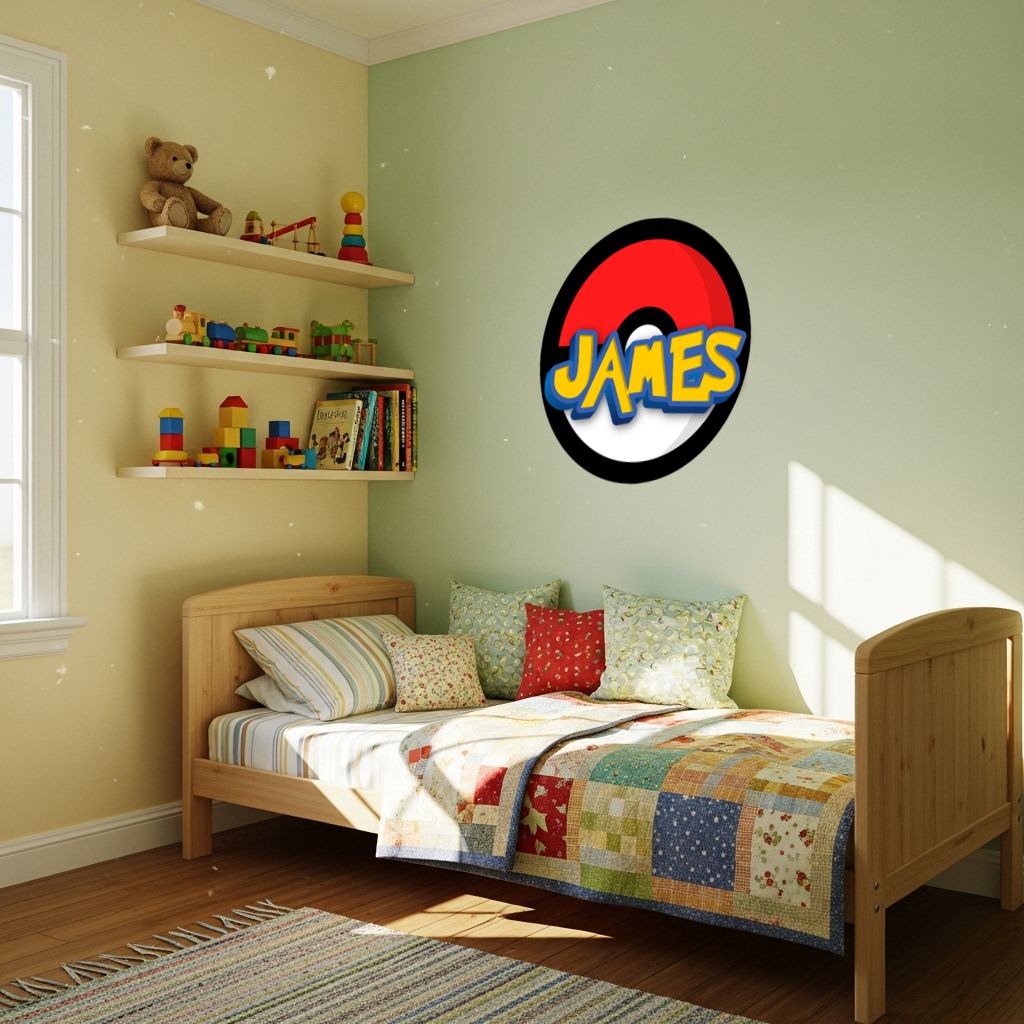 Custom Pokemon Wood Name Sign, Kids Room Pokeball Wall Decor, Personalized Nursery Wall Art, Boy Bedroom Decor