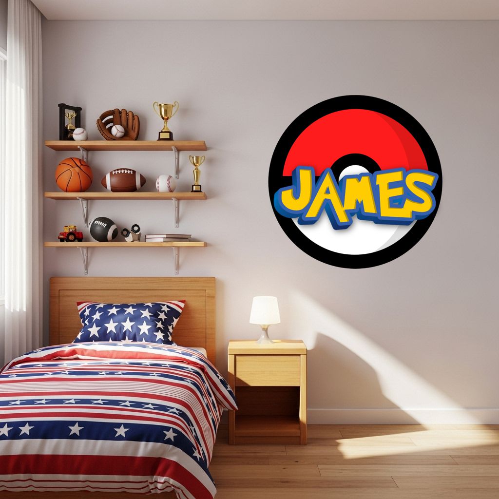 Custom Pokemon Wood Name Sign, Kids Room Pokeball Wall Decor, Personalized Nursery Wall Art, Boy Bedroom Decor