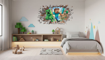 Gamer Wall Decal, Peel and Stick Vinly Mine Sticker, Playroom Pixel Decor