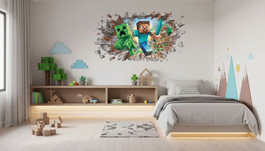 Gamer Wall Decal, Peel and Stick Vinly Mine Sticker, Playroom Pixel Decor