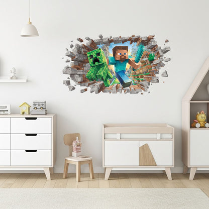 Gamer Wall Decal, Peel and Stick Vinly Mine Sticker, Playroom Pixel Decor