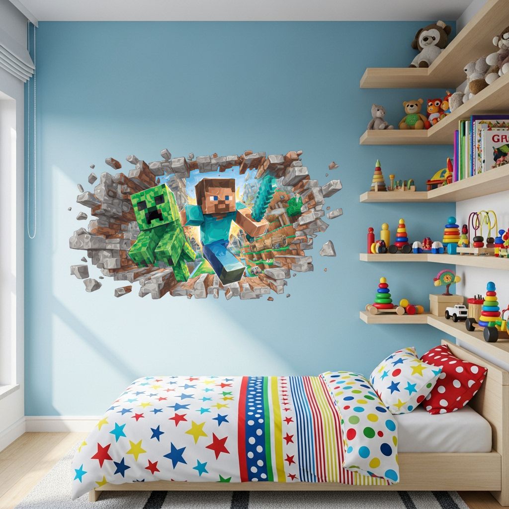 Gamer Wall Decal, Peel and Stick Vinly Mine Sticker, Playroom Pixel Decor