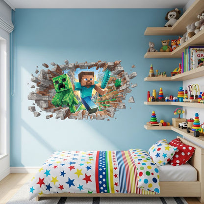 Gamer Wall Decal, Peel and Stick Vinly Mine Sticker, Playroom Pixel Decor