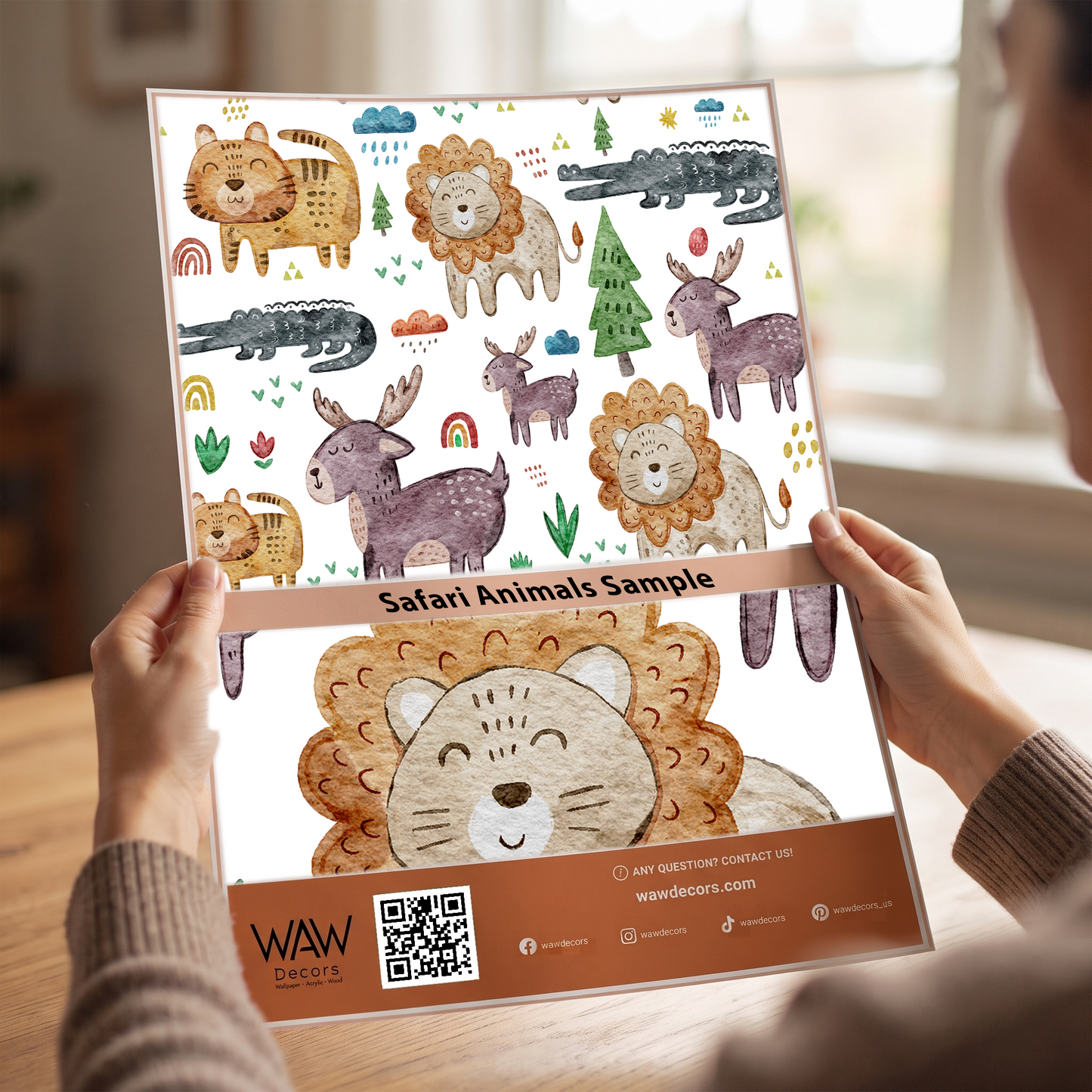 Safari Animals Nursery Wallpaper | Cute Watercolor Peel & Stick Mural