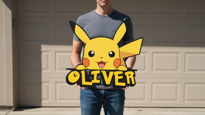 Letrero de madera personalizado con nombre para habitación infantil, decoración de pared personalizada, regalo de letrero de madera con nombre de Pikachu