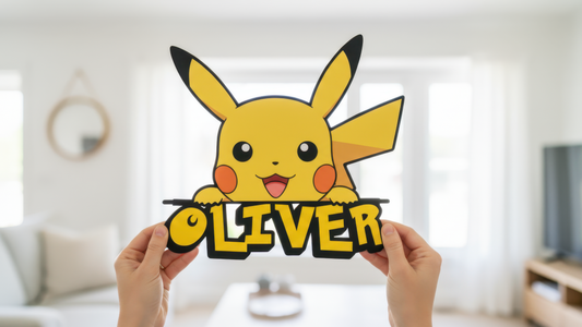 Personalized Wooden Name Sign for Kids Room, Custom Wall Decor, Pikachu Wood Name Sign Gift