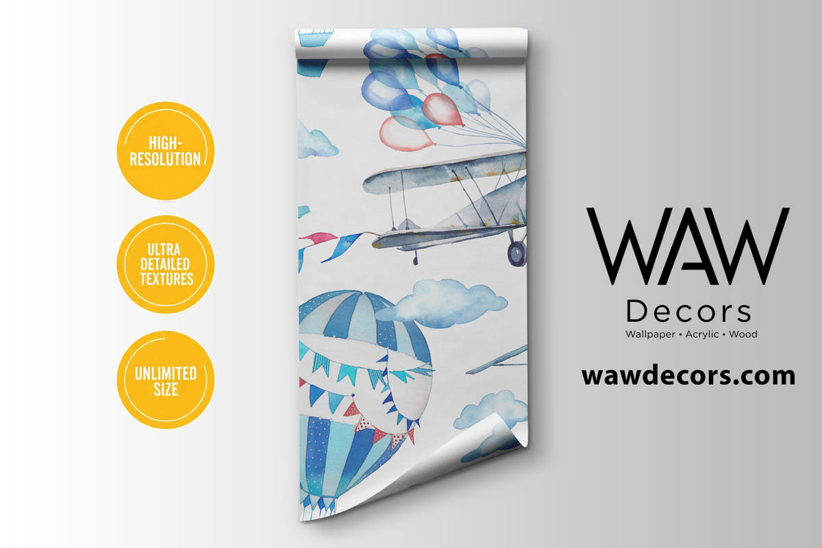 Three material options for airplane nursery wallpaper