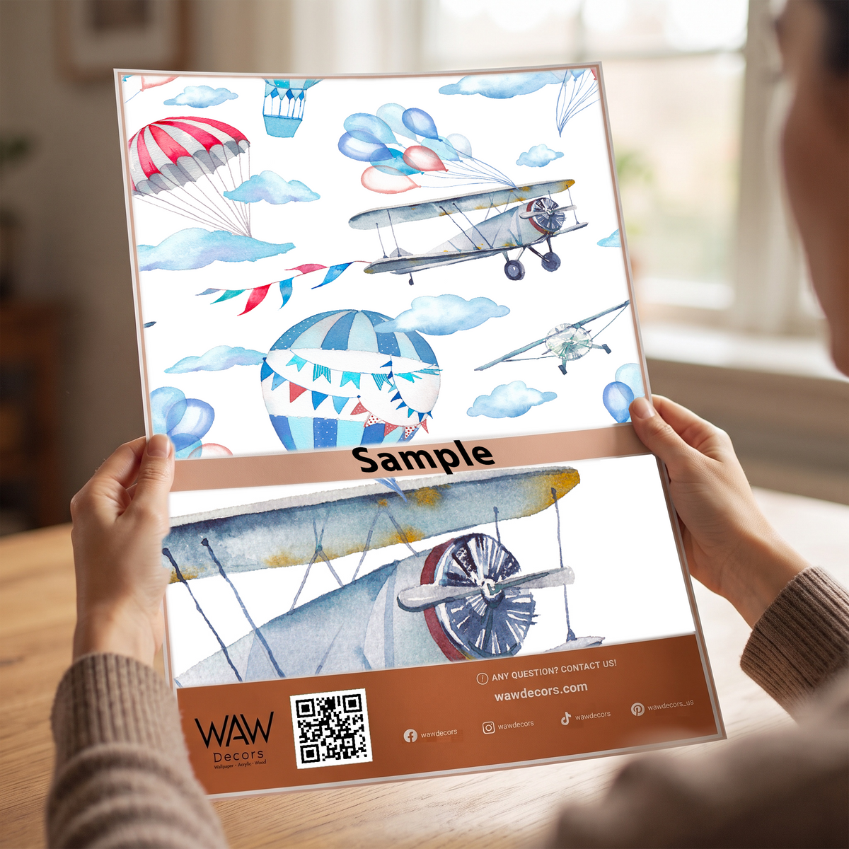 WAW Decors airplane wallpaper physical sample card