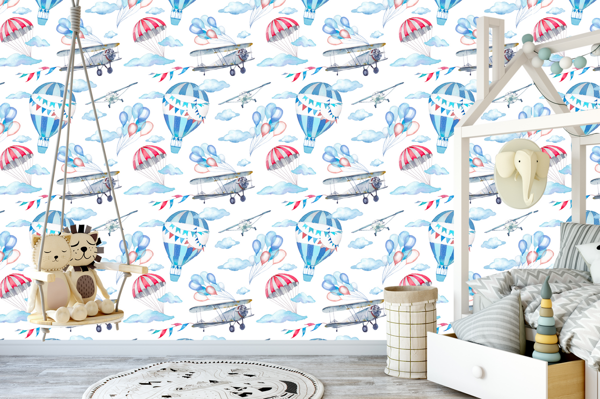 Airplane wallpaper with a matching personalized wood name sign