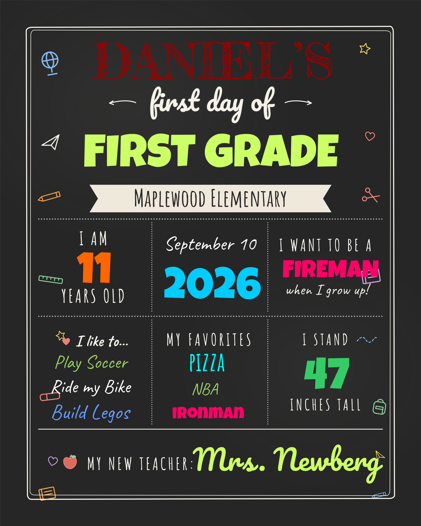 First Day of School Sign | Personalized Photo Prop for Back to School