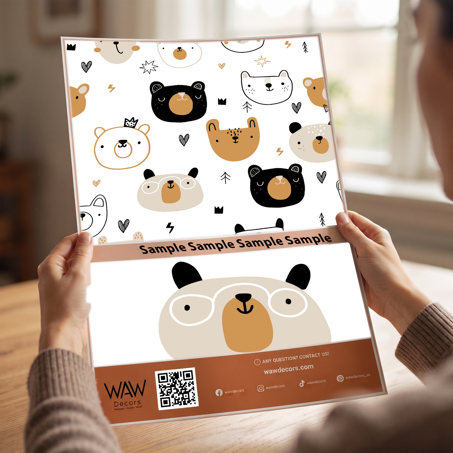 Cute Nordic Bear Faces Removable Wallpaper - Boho Nursery Wall Mural