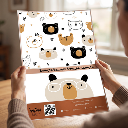 Cute Nordic Bear Faces Removable Wallpaper - Boho Nursery Wall Mural