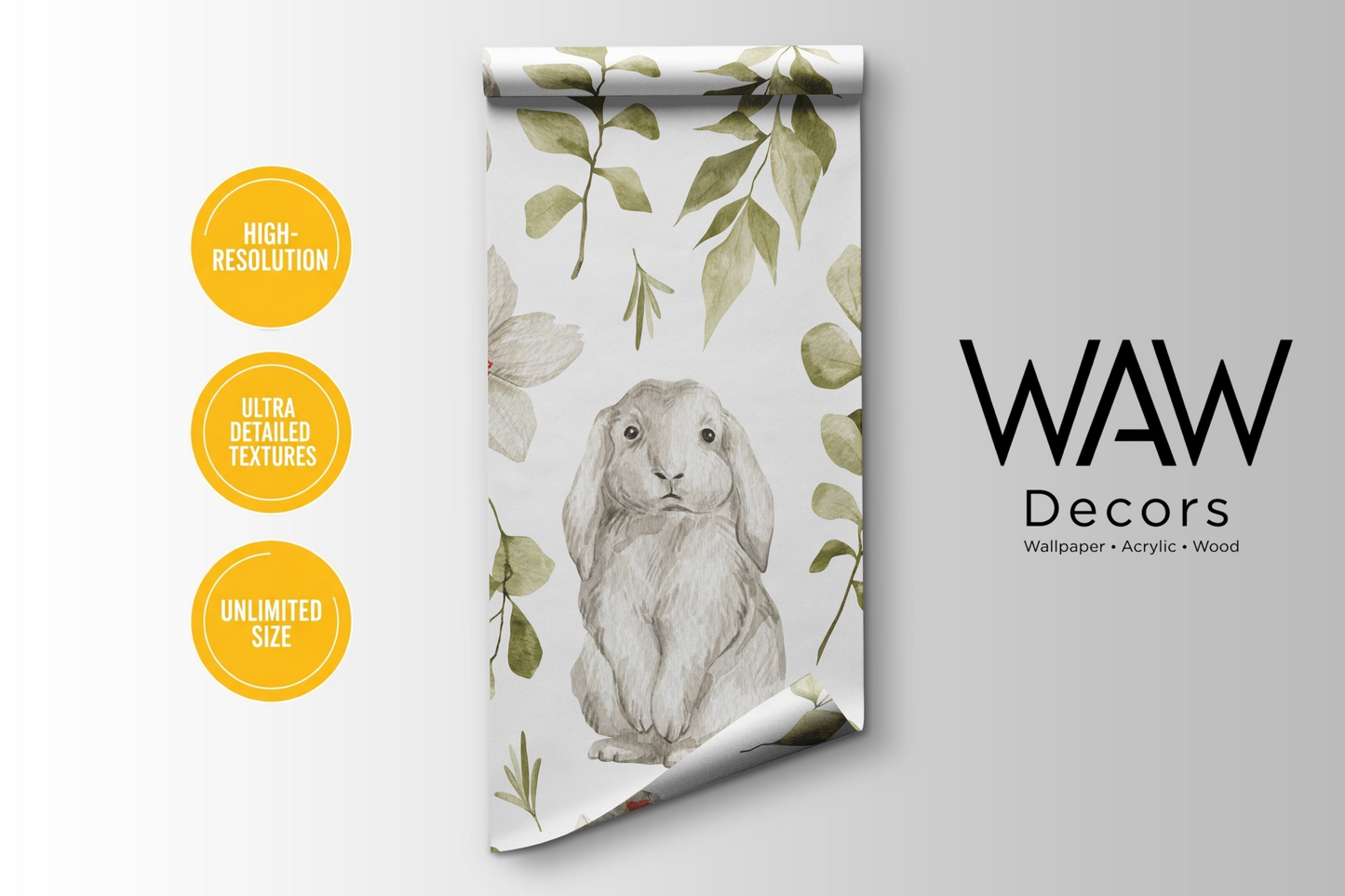 Bunny Botanical Nursery Wallpaper | Custom Peel & Stick Mural