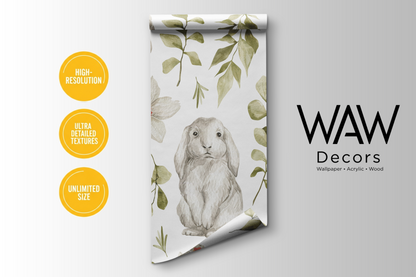 Bunny Botanical Nursery Wallpaper | Custom Peel & Stick Mural