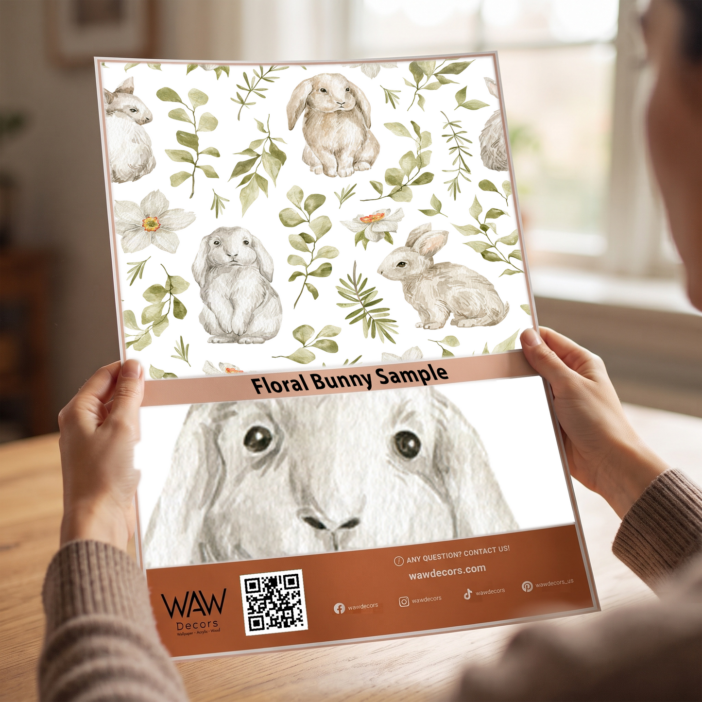 Bunny Botanical Nursery Wallpaper | Custom Peel & Stick Mural