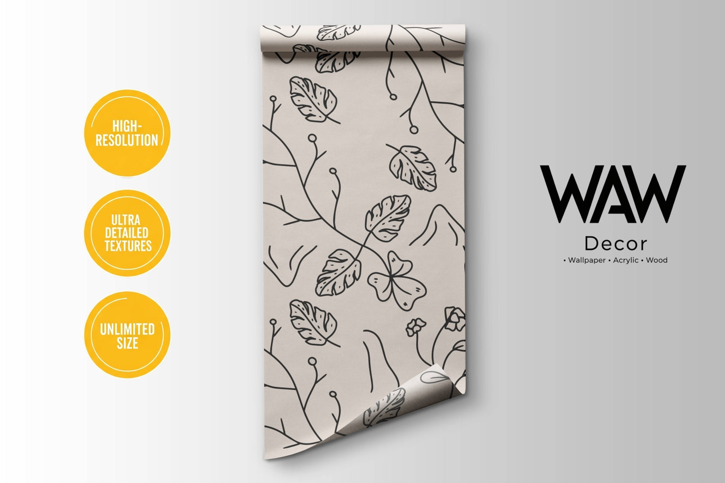 Minimal Floral Line Art Peel and Stick Wallpaper, Modern Botanical Wall Mural, Neutral Aesthetic Removable Wall Decor