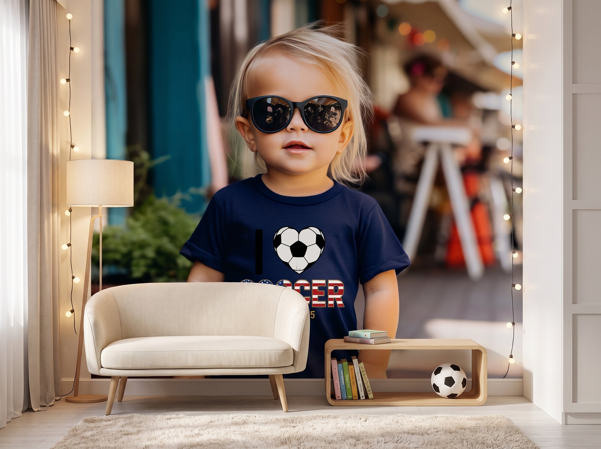 Custom wall mural of a street scene photo printed in a child's bedroom