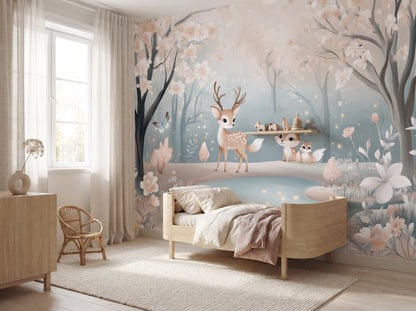 Enchanted forest mural with a matching wood name sign