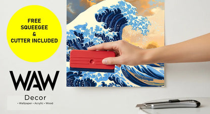 Applying the Great Wave off Kanagawa wall mural with the free included squeegee tool