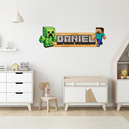 Minecraft Wood Name Sign, Personalized Name Sign, Kids Room Decor, Gamer Bedroom Wall Art, Boys Birthday Gift, Custom Name Sign