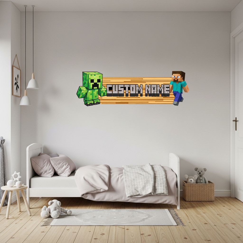 Minecraft Wood Name Sign, Personalized Name Sign, Kids Room Decor, Gamer Bedroom Wall Art, Boys Birthday Gift, Custom Name Sign