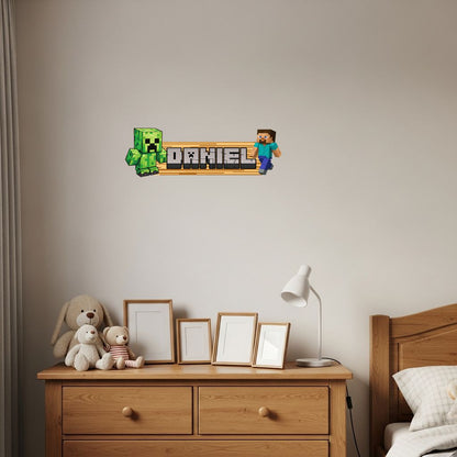 Minecraft Wood Name Sign, Personalized Name Sign, Kids Room Decor, Gamer Bedroom Wall Art, Boys Birthday Gift, Custom Name Sign