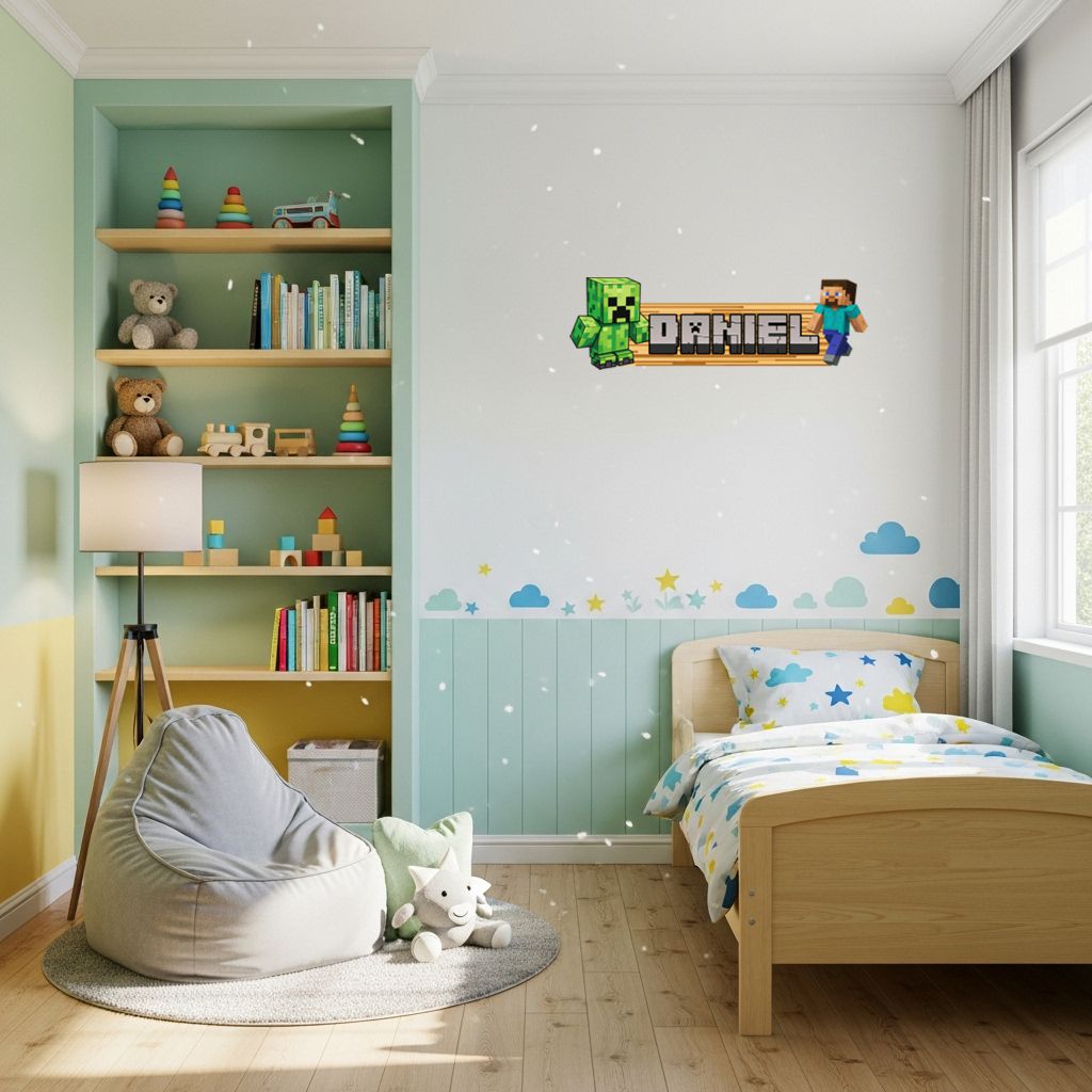 Minecraft Wood Name Sign, Personalized Name Sign, Kids Room Decor, Gamer Bedroom Wall Art, Boys Birthday Gift, Custom Name Sign