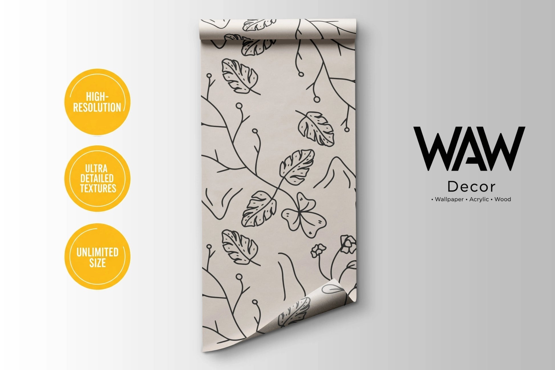 WAW Decors minimal line art wallpaper roll, high-resolution print in unlimited custom sizes