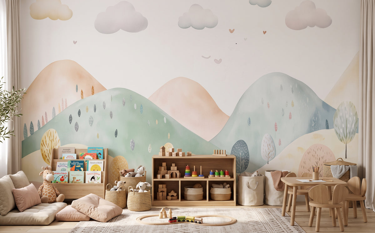 Three material options for the mountain nursery mural