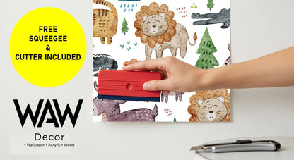 Applying the safari animals wallpaper mural with the free included squeegee and cutter tools