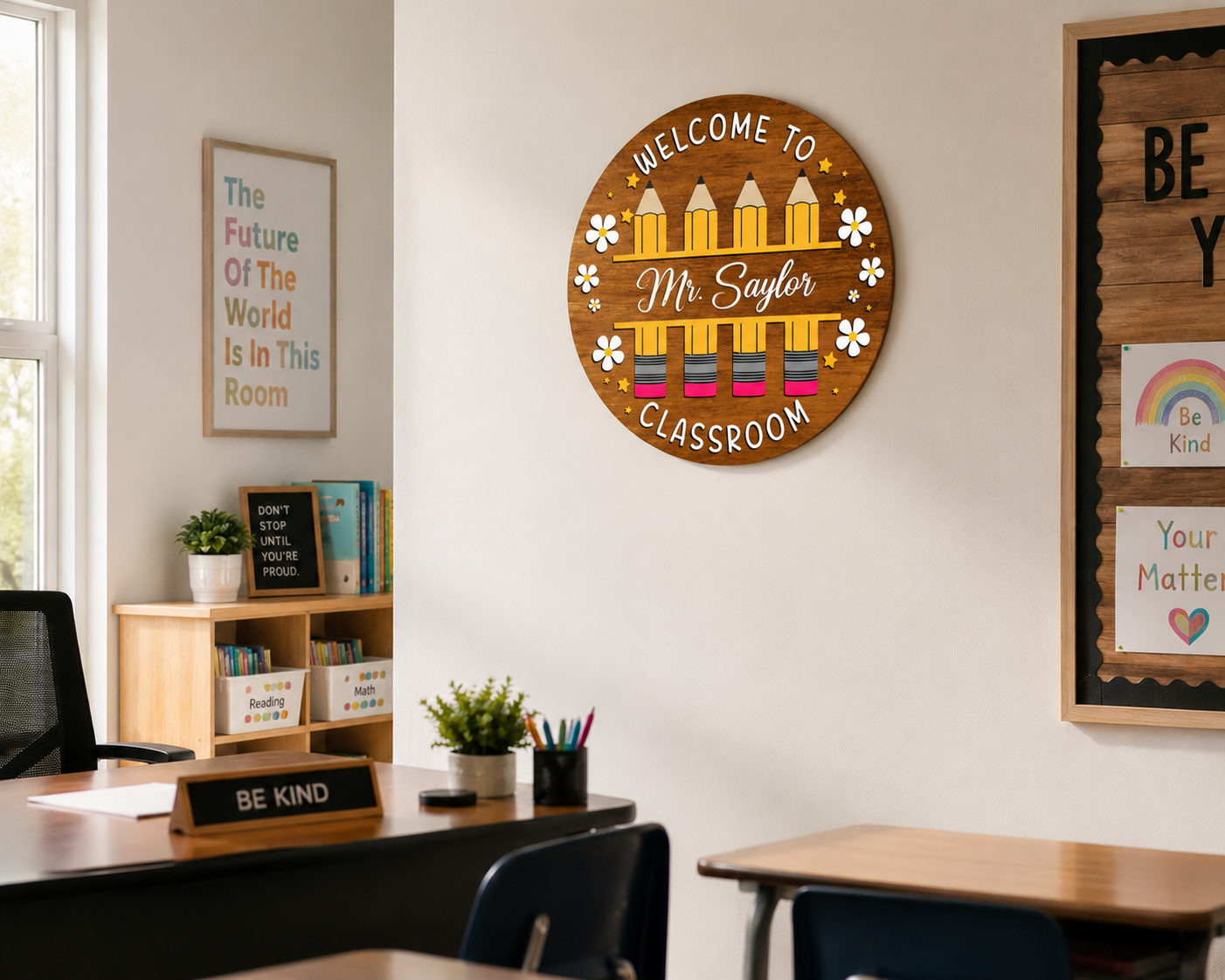 Teacher appreciation gift round wood classroom welcome sign