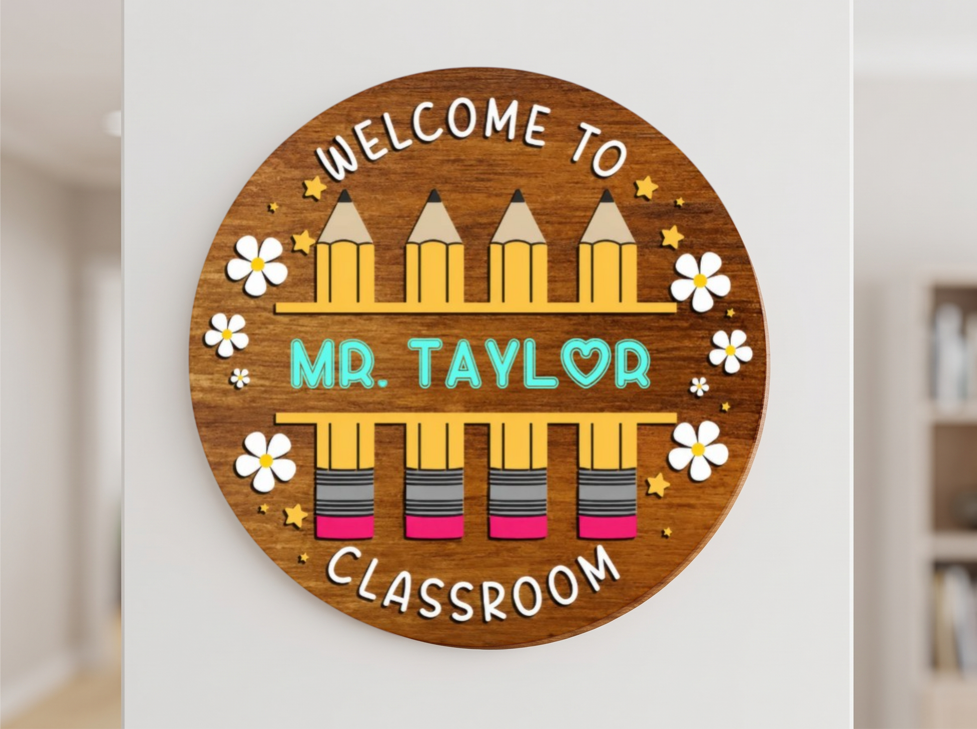 WAW Decors physical sample card for teacher classroom door sign