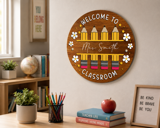 Back to school teacher door sign with pencils