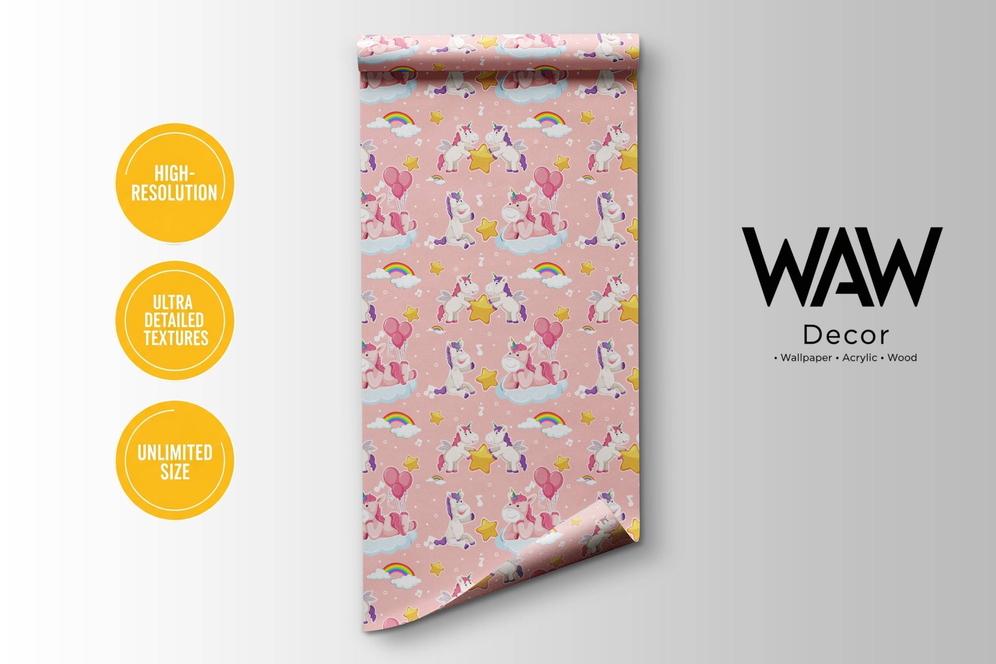 WAW Decors unicorn clouds wallpaper roll, high-resolution print in unlimited custom sizes