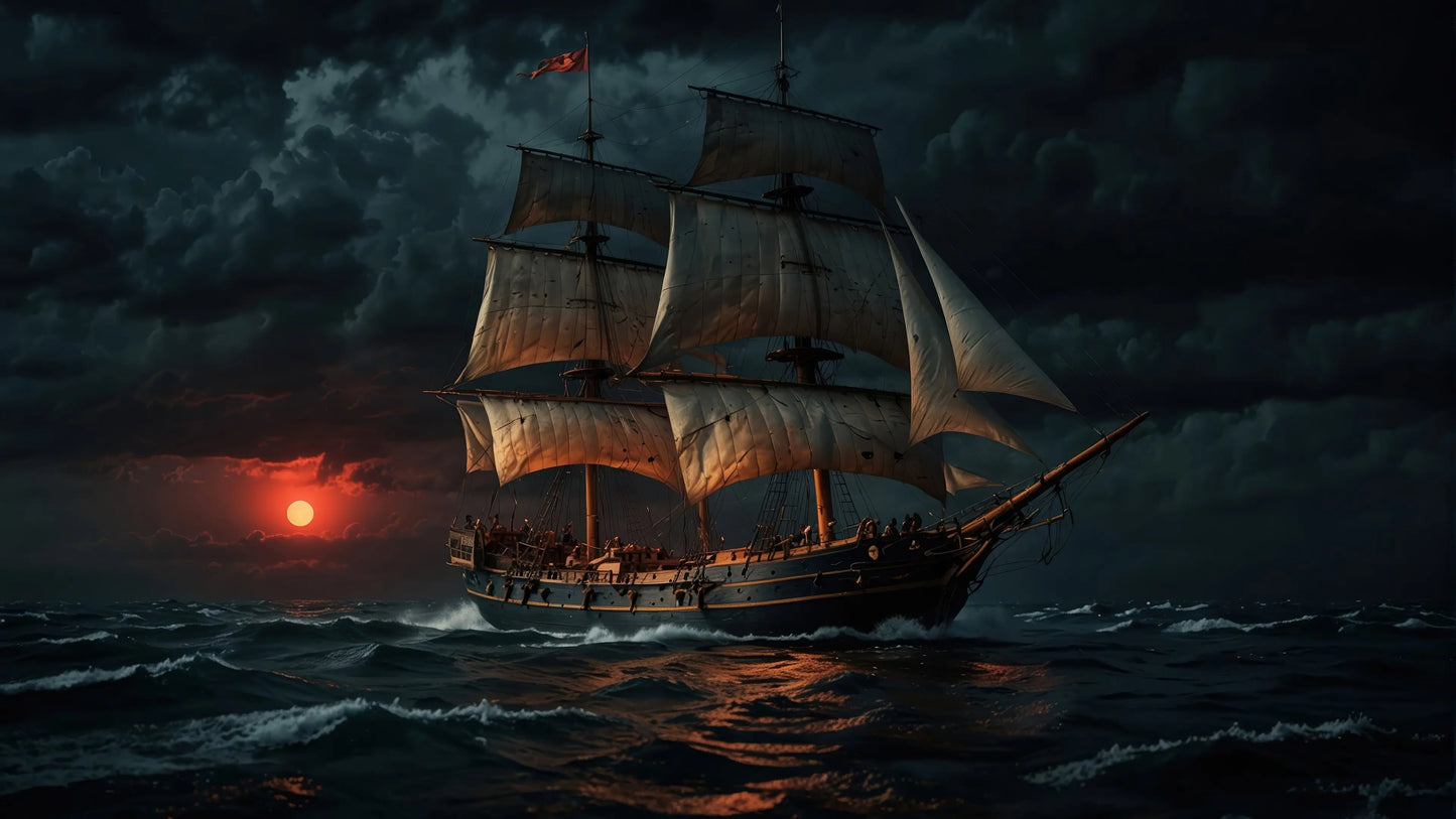 Close-up detail of the vintage sailing ship wall mural print quality
