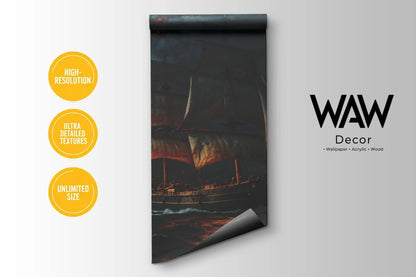 WAW Decors wallpaper roll featuring the vintage sailing ship mural design, high-resolution print in unlimited custom sizes