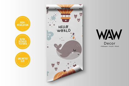 WAW Decors whale nursery wallpaper roll, high-resolution print in unlimited custom sizes